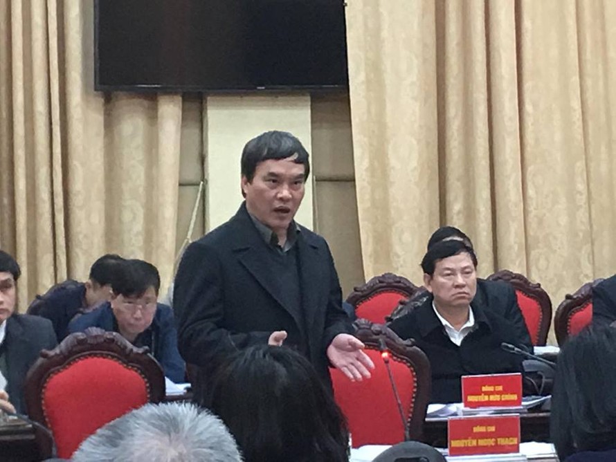 Hiệu trưởng Trường Đào tạo cán bộ Lê Hồng Phong Nguyễn Ngọc Thạch phát biểu tại Hội nghị. 