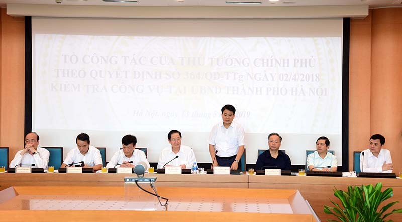 Chủ tịch UBND thành phố Hà Nội Nguyễn Đức Chung phát biểu tại buổi làm việc. Ảnh: KTĐT
