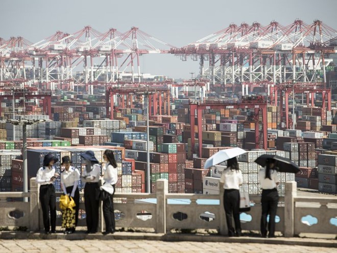 Các container tại một cảng biển ở Thượng Hải. Ảnh: Bloomberg.