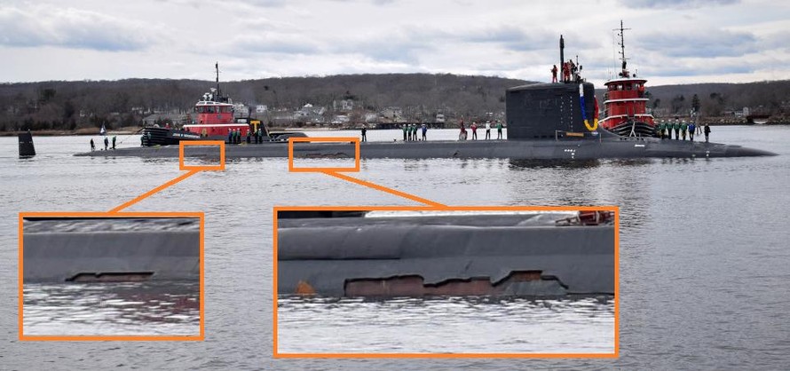 Bức ảnh cho thấy các vết bong tróc trên con tàu ngầm Mỹ