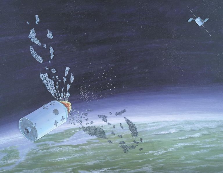 Hình ảnh mô tả vệ tinh Nga bắn đạn bi tiêu diệt vệ tinh đối phương