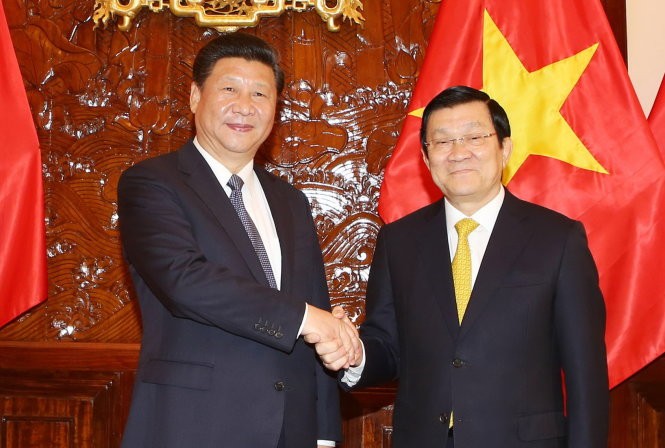 Chủ tịch nước Trương Tấn Sang hội đàm với Tổng Bí thư, Chủ tịch nước Trung Quốc Tập Cận Bình - Ảnh: TTXVN