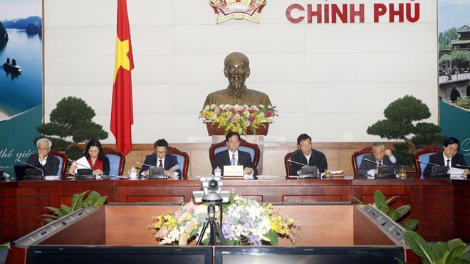 Thủ tướng Nguyễn Tấn Dũng chủ trì Phiên họp lần thứ 2 của Hội đồng Quốc gia Giáo dục và Phát triển nguồn nhân lực. Ảnh: TTXVN