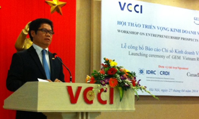 Ông Vũ Tiến Lộc- Chủ tịch VCCI phát biểu tại Lễ công bố Báo cáo Chỉ số kinh doanh. Ảnh: VOV