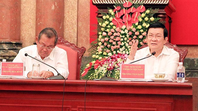 Chủ tịch nước Trương Tấn Sang tại buổi làm việc. Ảnh: Nguyễn Khang