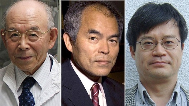 Ba nhà khoa học đoạt giải Nobel Vật lý 2014 (từ trái sang): Isamu Akasaki, Shuji Nakamura và Hiroshi Amano. Ảnh: SMH