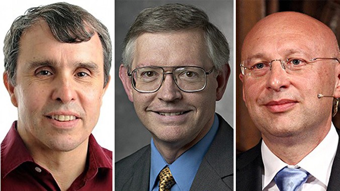 Ba nhà khoa học chung nhau giải Nobel Hóa học 2014 (từ trái sang): Eric Betzig, William Moerner và Stefan Hell. Ảnh: The Guardian