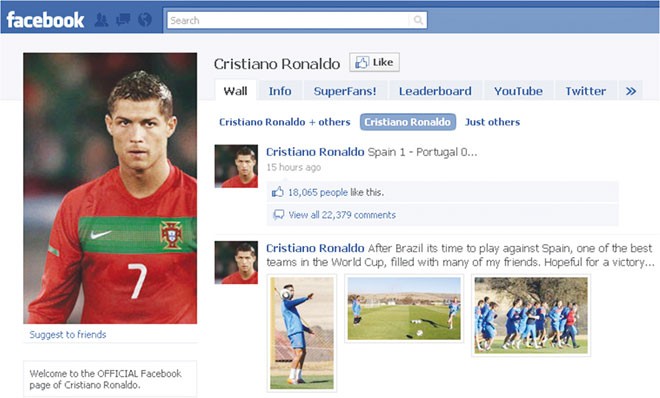 Cristiano Ronaldo thích khoe mình ở bất cứ đâu và trang Facebook của anh cũng không ngoại lệ 