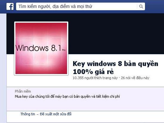  Key phần mềm Windows 8 được rao bán trái phép trên Facebook.