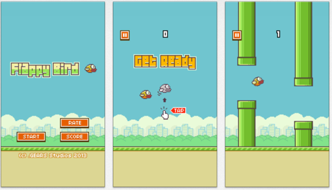 Giao diện và đồ họa của Flappy Bird gợi nhớ tới những trò chơi của thập niên 1980 (Nguồn: TechCrunch)