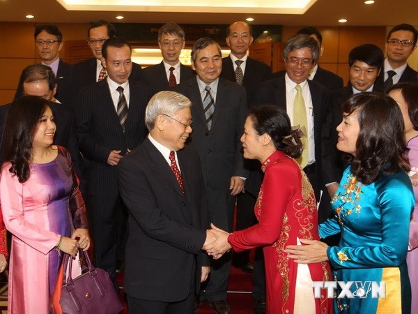 Tổng Bí thư Nguyễn Phú Trọng với các đại biểu. Ảnh: Trí Dũng/TTXVN