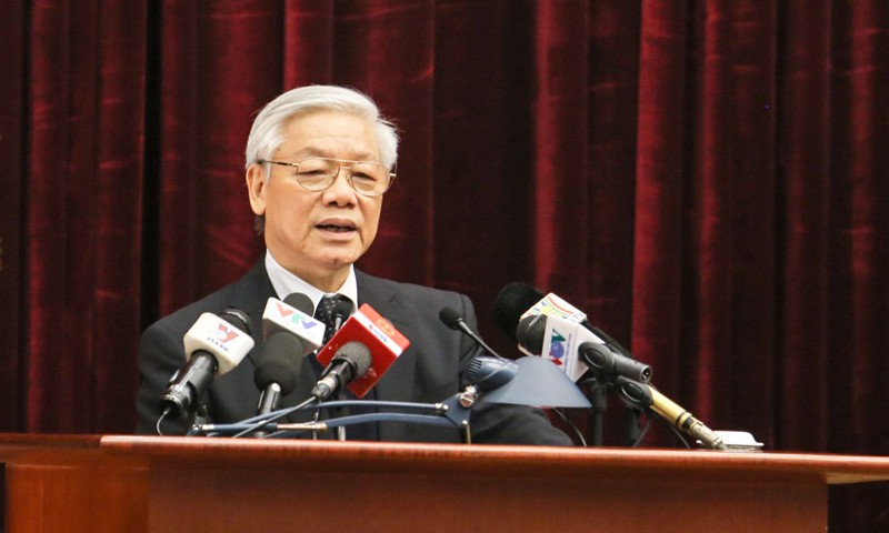 Tổng Bí thư Nguyễn Phú Trọng phát biểu tại Hội nghị Tổng kết ngành Tổ chức xây dựng Đảng ngày 29/1. Ảnh: Như Ý.