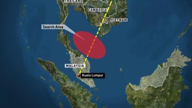 Bản đồ khoanh vùng tìm kiếm máy bay MH370 của Malaysia Airlines