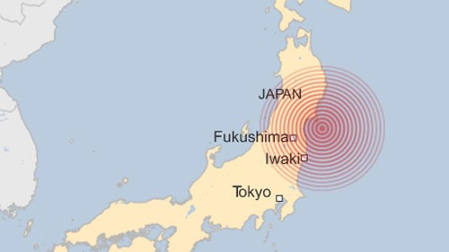 Tâm chấn động đất cách Tokyo 250 km. Ảnh: BBC