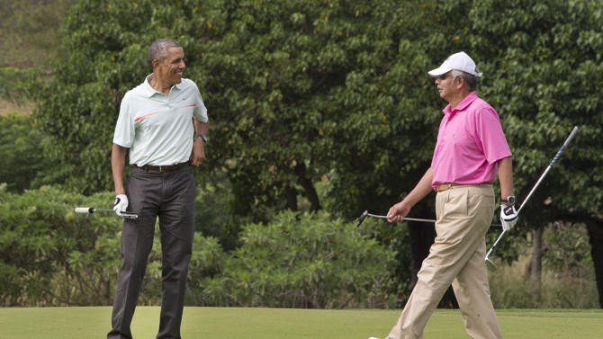 Tổng thống Obama và Thủ tướng Najib trên sân golf ngày 24/12.