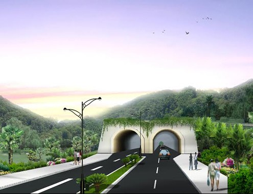 Mô hình đường hầm xuyên đèo Quy Hòa đến Tổ hợp không gian khoa học (TP Quy Nhơn). Ảnh: VnExpress