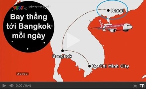 Trong hình ảnh minh họa đường bay, vị trí thủ đô Hà Nội bị "di dời" sang lãnh thổ Trung Quốc - Ảnh: Chụp màn hình