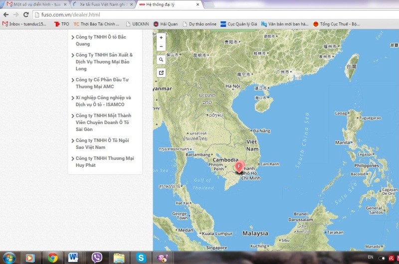 Trang hệ thống bán hàng của Fuso Việt Nam có bản đồ mặc định toàn bộ vùng Biển Đông chỉ thấy chữ South China Sea (tạm dịch: Biển Nam Trung Quốc). Ảnh chụp màn hình.
