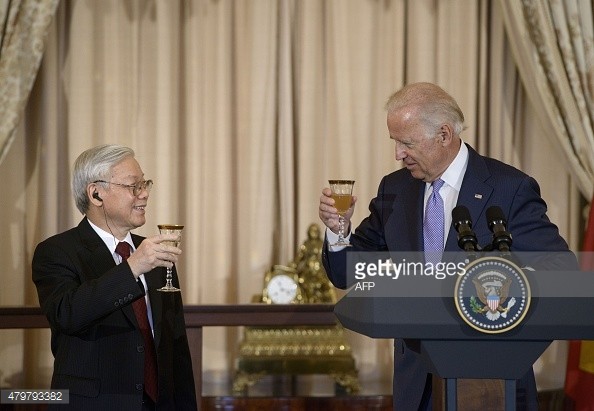 Phó Tổng thống Hoa Kỳ Joe Biden trong tiệc chiêu đãi Tổng Bí thư Nguyễn Phú Trọng. Ảnh: Getty Images