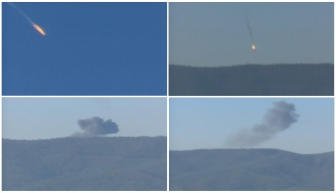 Cảnh máy bay chiến đấu Nga bị bắn rơi - Ảnh: Reuters