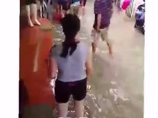 Người dân Hà Nội đổ xô ra đường bắt cá sau mưa lớn