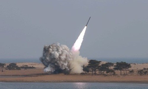 Một lần phóng tên lửa đạn đạo của Triều Tiên. Ảnh minh họa: KCNA