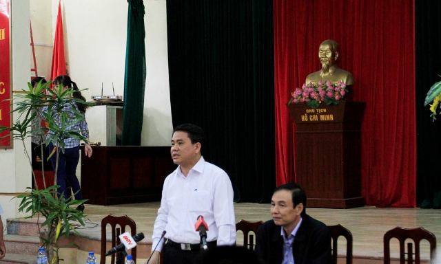 Chủ tịch Hà Nội Nguyễn Đức Chung phát biểu tại cuộc đối thoại. Ảnh: Trường Phong