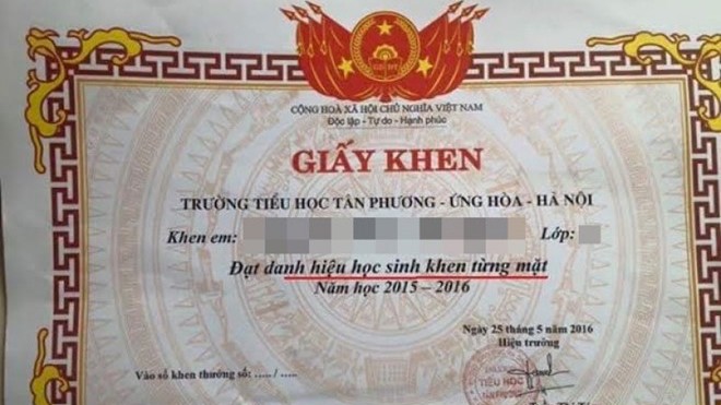 Giấy khen được lan truyền trên mạng xã hội