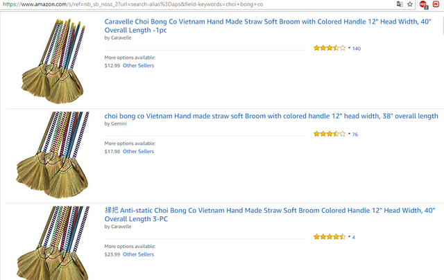 Chổi chít Việt Nam được rao bán trên Amazon với giá từ 17 - 24 USD/chiếc.