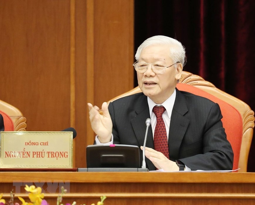 Tổng Bí thư, Chủ tịch nước Nguyễn Phú Trọng chủ trì và phát biểu khai mạc hội nghị. (Ảnh: Trí Dũng/TTXVN) 