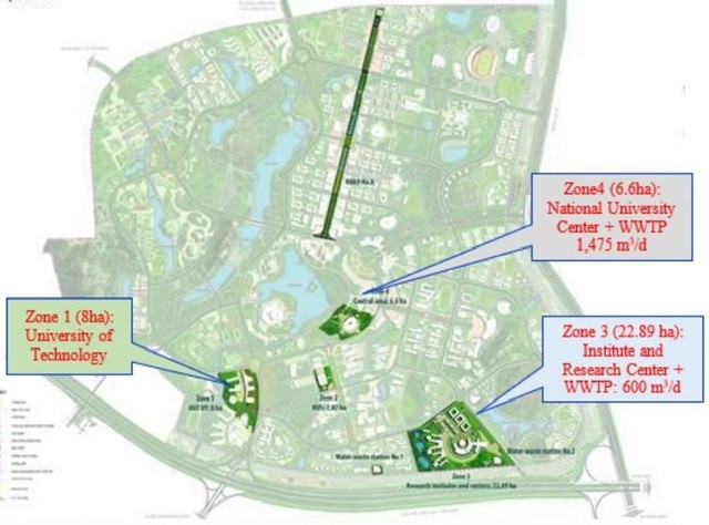 Bản đồ vị trí thực hiện dự án trên tổng thể quy hoạch của ĐHQGHN tại Hòa Lạc