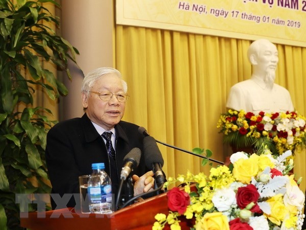 Tổng Bí thư, Chủ tịch nước Nguyễn Phú Trọng phát biểu tại hội nghị. (Ảnh: Trí Dũng/TTXVN)