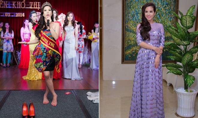 Hoa hậu Thu Hoài đi chân trần diễn catwalk