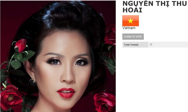 Hình ảnh của Thu Hoài đã xuất hiện trên trang web chính thức của cuộc thi Mrs Universe 2014.