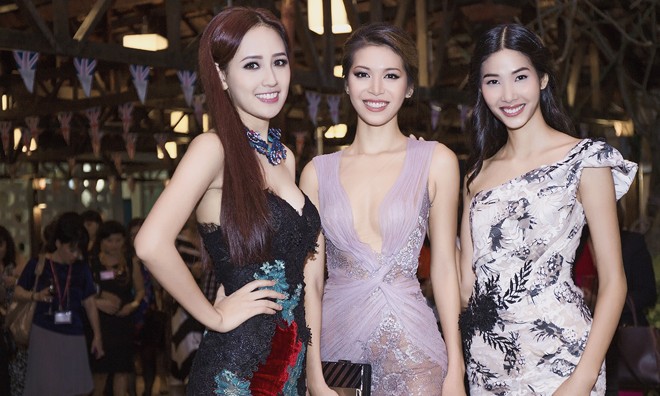 Mai Phương Thúy xinh đẹp nổi bật khi tạo dáng bên người mẫu Minh Tú và Hoàng Thùy.