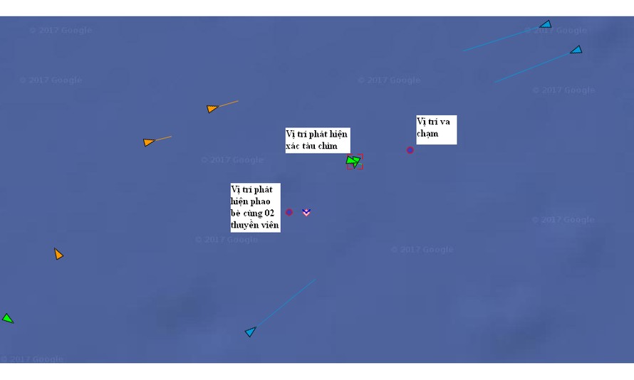 Bản đồ vị trí tàu Hải Thành 26 bị chìm.