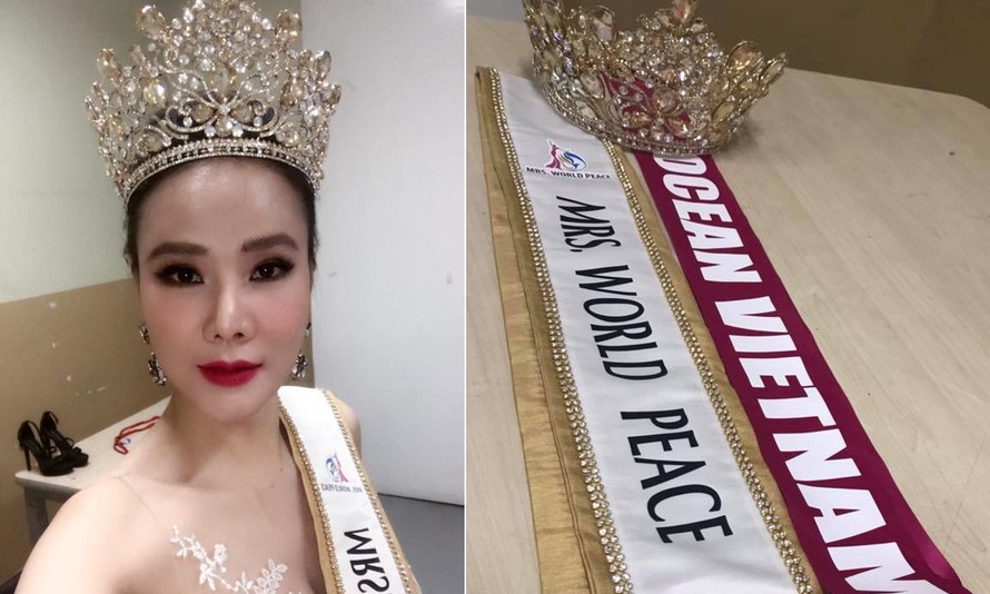 Dương Yến Ngọc khoe đoạt giải Hoa hậu Quý bà Hòa bình châu Á 2017 trên trang cá nhân.