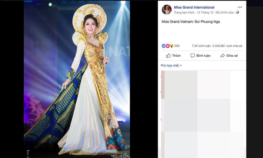 Phương Nga dẫn đầu bình chọn Trang phục dân tộc tại Miss Grand.