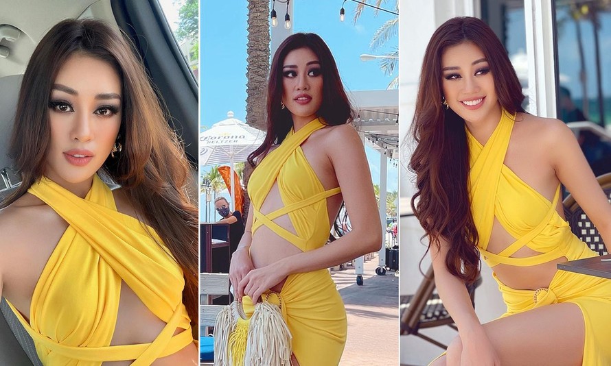 Mặc váy vàng 'chói lóa', Khánh Vân khoe trọn cơ bụng nóng bỏng tại Miss Universe 2020