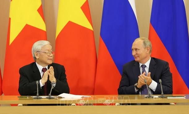 Tổng Bí thư Nguyễn Phú Trọng cùng Tổng thống Liên bang Nga Vladimir Putin gặp gỡ và phát biểu với báo chí sau hội đàm ngày 6/9.