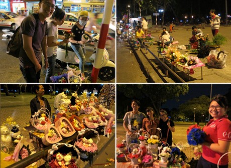 Hoa và quà Valentine được bày bán nhộn nhịp trên đường phố