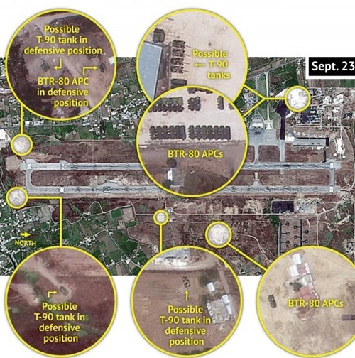 Hình ảnh được công bố cho thấy khí tài của Nga tại căn cứ không quân ở Syria. Ảnh: Stratfor
