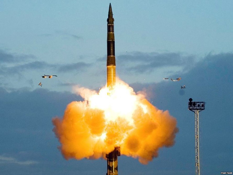 Một vụ thử tên lửa đạn đạo RS-12M Topol của Lực lượng tên lửa chiến lược Liên bang Nga. Ảnh: Bộ Quốc phòng Nga