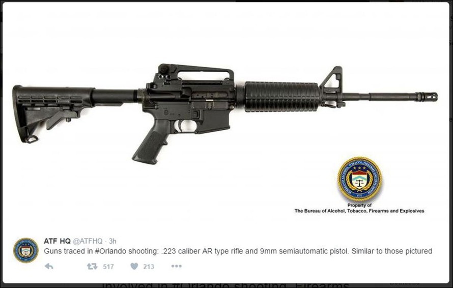 Súng trường AR-15 được Omar Mateen sử dụng khi gây án tại Orlando. Ảnh: NYdailynews