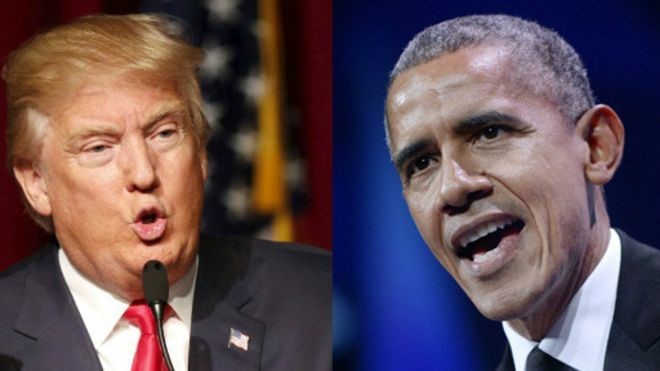Tổng thống Barack Obama và ứng viên tổng thống Mỹ của đảng Cộng hòa Donald Trump tiếp tục có những lời chỉ trích lẫn nhau. Ảnh: AP