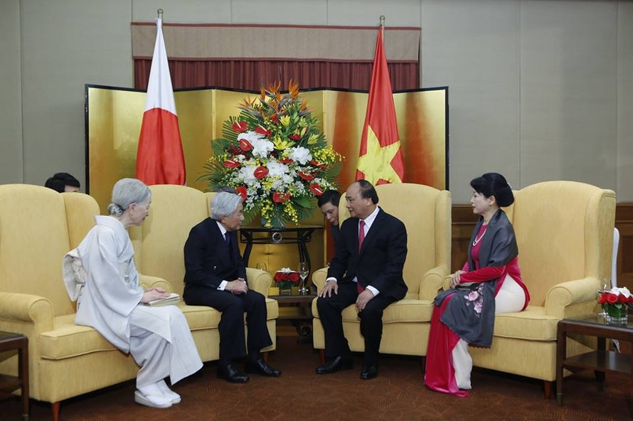 Thủ tướng Nguyễn Xuân Phúc và phu nhân hội kiến Nhà vua và Hoàng Hậu Nhật Bản. Ảnh: Như Ý