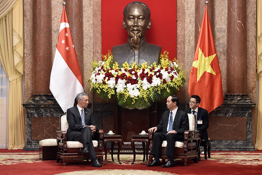 Chủ tịch nước Trần Đại Quang tiếp Thủ tướng Cộng hòa Singapore Lý Hiển Long đang thăm chính thức Việt Nam. Ảnh: Mạnh Thắng