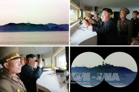 Nhà lãnh đạo Triều Tiên Kim Jong-un thăm các đơn vị quân đội đóng trên 2 hòn đảo nhỏ ở khu vực phía tây nam. Ảnh:YONHAP/TTXVN