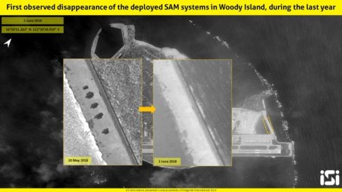 Ảnh chụp vệ tinh ngày 3/6 cho thấy các bệ phóng tên lửa đã không còn xuất hiện ở bãi biển phía bắc Phú Lâm . Ảnh: ImageSat International.