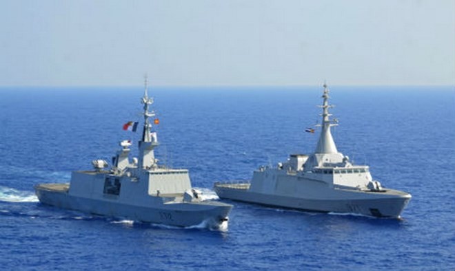 Các tàu hải quân Ai Cập tham gia với các tàu Anh, Pháp trong các cuộc tập trận chung tại Biển Đỏ và Địa Trung Hải. (Nguồn: ahram.org.eg)